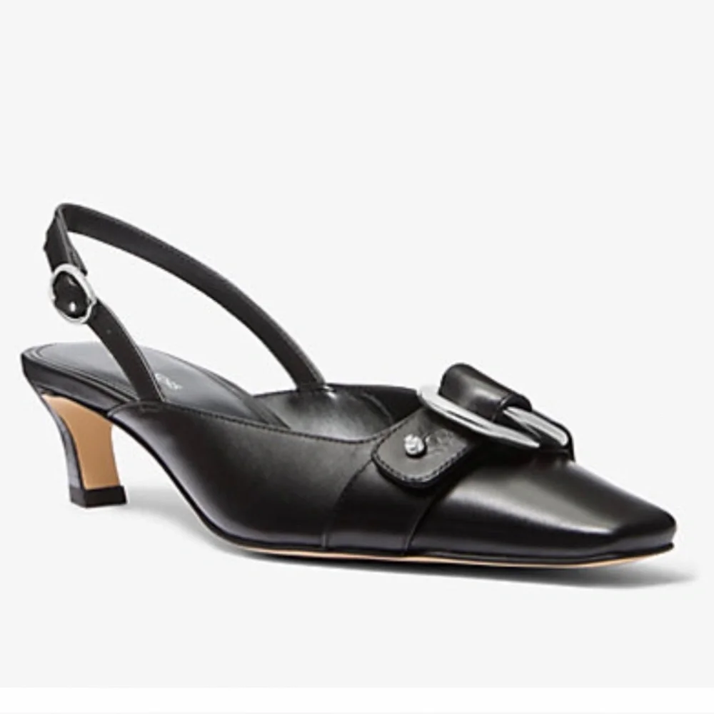 MICHAEL Michael Kors Jaden Leather Kitten Heel Sling Pumps Black SZ 9.5